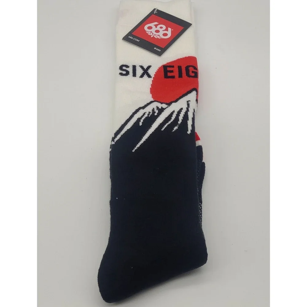 686 Sunrise Snowboard Ski Socks S/M Mountain Black White Red NWT